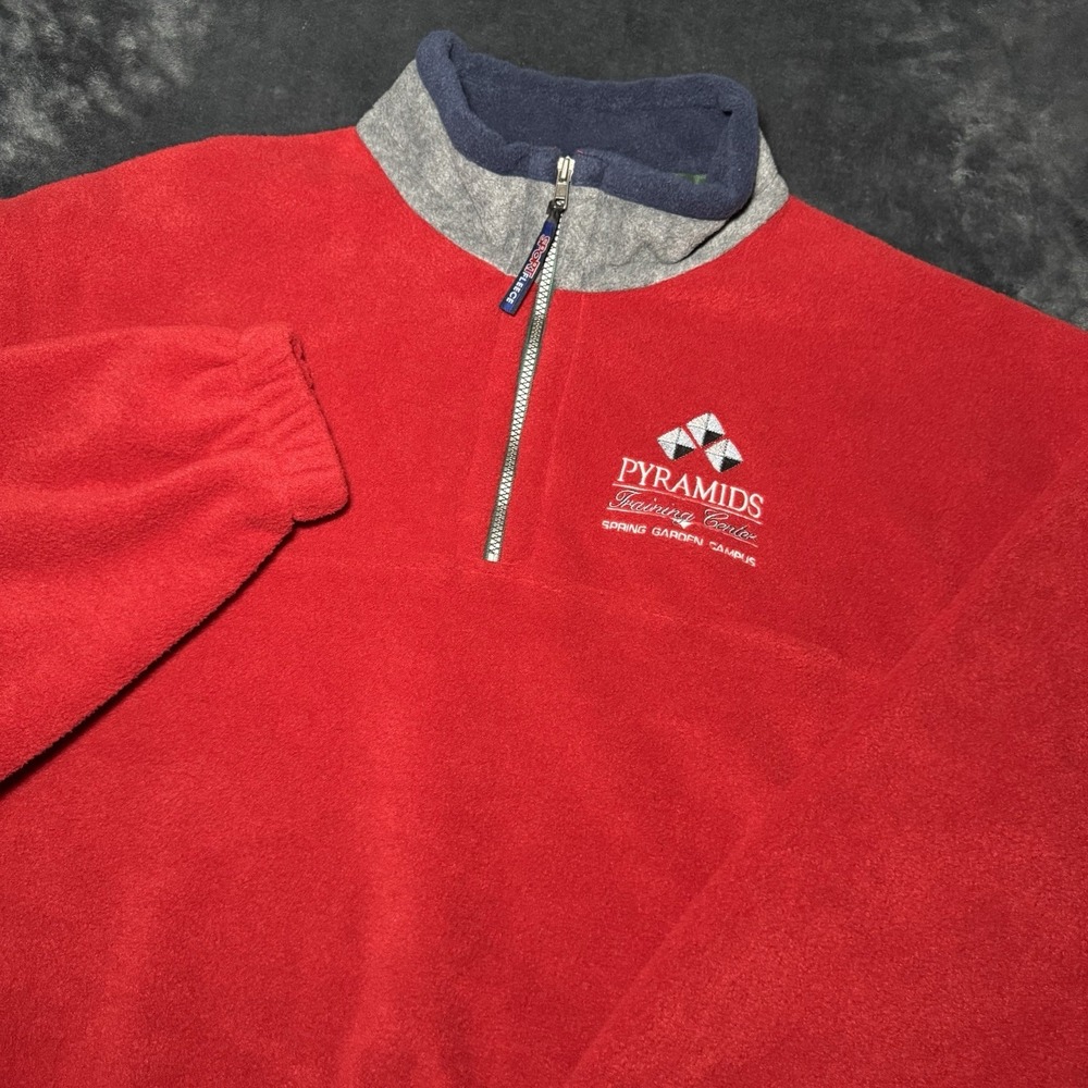 Vintage Dunbrooke Sport Fleece Sweatshirt Pullover Mens L Red 1/4 Zip Pockets